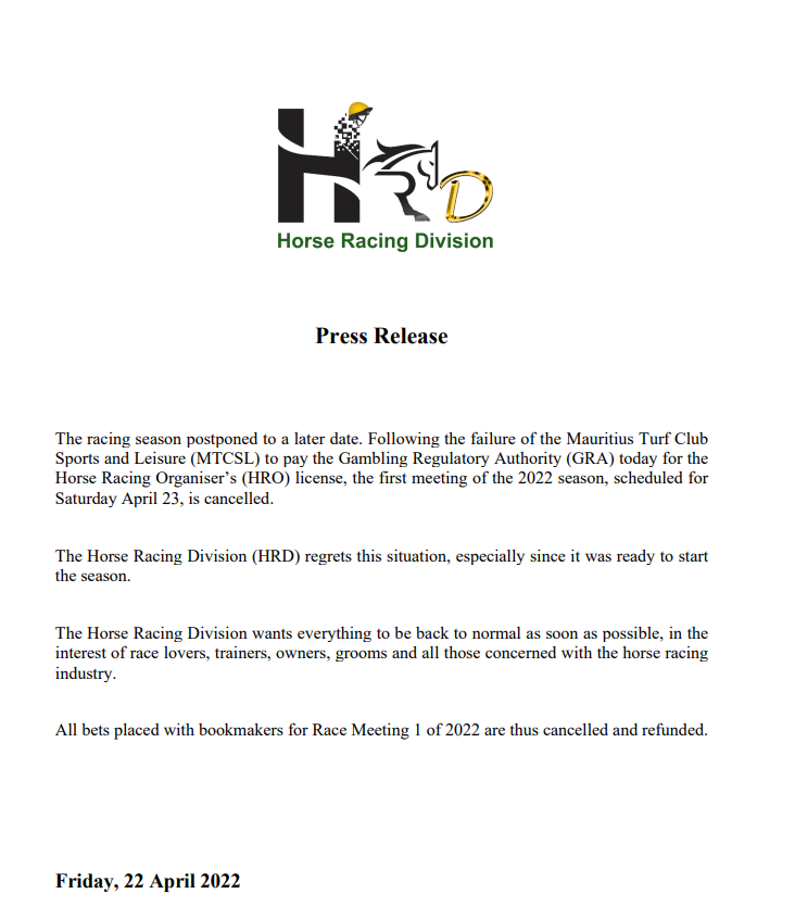Press Release From The HRD